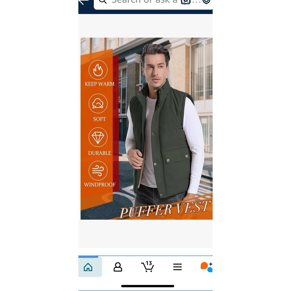 Flygo Vest Mens Medium Sherpa Lined Outdoor Utility Puffer Sleeveless Jacket New